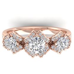 2 CTW Certified VS/SI Diamond Art Deco 3 Stone Ring Band 14K Rose Gold - REF-200H5A - 30283