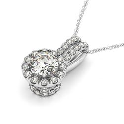 0.91 CTW Certified SI Diamond Solitaire Halo Necklace 14K White Gold - REF-169W3F - 30261
