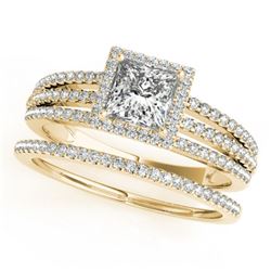 1.3 CTW Certified VS/SI Princess Diamond 2Pc Set Solitaire Halo 14K Yellow Gold - REF-242Y9K - 31387