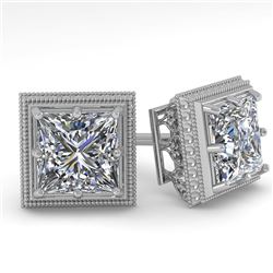 1.0 CTW VS/SI Princess Diamond Stud Solitaire Earrings 18K White Gold - REF-187H5A - 35961
