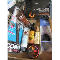 Flat full of Hair Products / Curling Iron / Wet Brush / Argan Oil and more