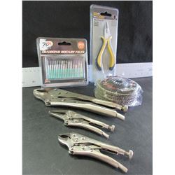Bundle of NEW Tools / 5 flap disks / 3 vise grips / Needle nose Pliers / 20 piece