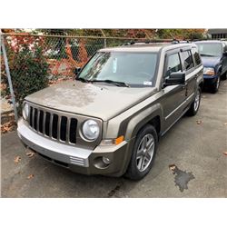 2008 JEEP PATRIOT, GREEN, 4DRSW, GAS, AUTOMATIC, VIN#1J8FF48W08D683887, 163,881KMS,