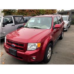 2008 FORD ESCAPE, 4DRSW, RED, V6, GAS, AUTOMATIC, VIN#1FMCU94158KA50431, 261,175KMS,
