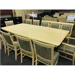 MAPLE 10X5' CONFERENCE TABLE WITH 12 MATCHING MAPLE CHAIRS AND A MAPLE CREDENZA