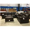 Image 1 : 2 PCE BROWN LEATHER SOFA & LOVE SEAT SET