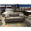 Image 2 : CONTEMPORARY 2 PCE GREY UPHOLSTERED SOFA & LOVE-SEAT SET WITH 4 THROW CUSHIONS