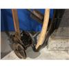 Image 2 : 2 ANTIQUE WOOD HANDLED YARD TOOLS - SCYTHE & ROTARY PUSH MOWER