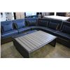 Image 2 : DARK BLUE MAJORCA CURVED WICKER SECTIONAL PATIO SET INCLUDING COFFEE TABLE WITH TWO HIDE-AWAY