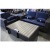 Image 1 : DARK BLUE MAJORCA WICKER PATIO LOVE SEAT AND ARMCHAIR SET INCLUDING COFFEE TABLE WITH 2 HIDE-AWAY