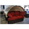 Image 2 : RED MAJORCA OUTDOOR DAYBED WITH REVOLVING OTTOMAN AND BEIGE RETRACTABLE CANOPY