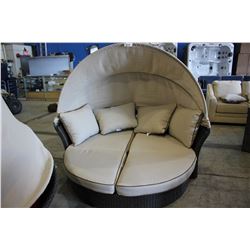 BEIGE MAJORCA OUTDOOR DAYBED WITH REVOLVING OTTOMAN AND BEIGE RETRACTABLE CANOPY