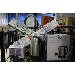 TWO INSIGNIA KETTLES, TWO IN WALL POWER KITS AND TIMEX ALARM CLOCK