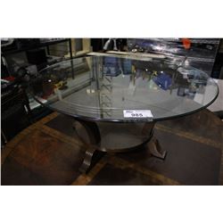 WOOD COFFEE TABLE WITH GLASS TOP