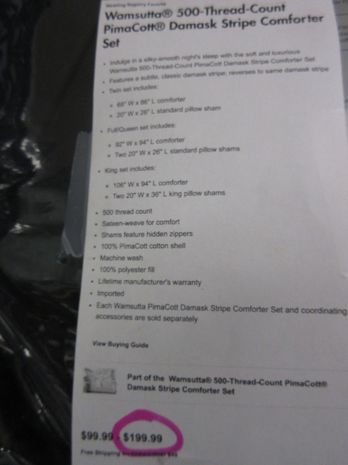 Wamsutta 500 Thread Count Pimacott Damask Stripe King Comforter