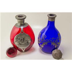 Two Gorgeous Silvered Pinch Decanter Bottles