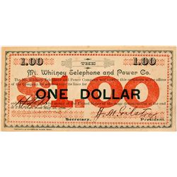 1896 Mt. Whitney Telephone & Power Co. Scrip