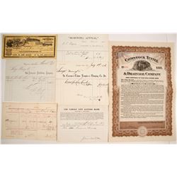 Virginia City and Carson City Ephemera Collection including a Comstock Tunnel Bond