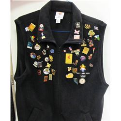 2002 Winter Olympics Black Vest Full of Pins