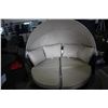 Image 2 : DARK BROWN DAYBED WITH BEIGE CUSHIONS/ CANOPY AND REVOLVING OTTOMAN