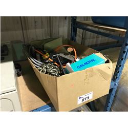 BOX OF MISC TOOLS AND CHAIN