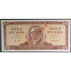 1965 10 PESOS CUBA #958866 SPECIMEN NOTE