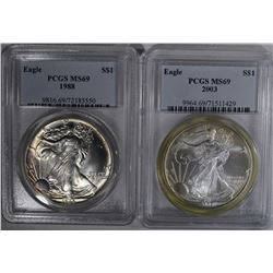 1988 & 2003 AMERICAN SILVER EAGLE DOLLARS