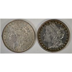 1878 REV 79 AU & 1885-S VF MORGAN DOLLARS