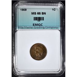 1909 INDIAN CENT, EMGC GEM BU BN