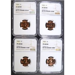 3-1963 & 1-64 LINCOLN CENTS NGC PF-68 RED