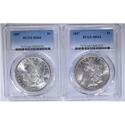 2 1887 MORGAN DOLLARS PCGS MS64
