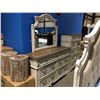 Image 2 : KING SIZE WHITE RUSTIC FINISH 6 PC BEDROOM SUITE, HEAD BOARD, FOOT BOARD RAILS, 7 DRAWER DRESSER