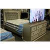 Image 1 : QUEEN SIZED BED FRAME WITH MATCHING END TABLE AND 7-DRAWER DRESSER