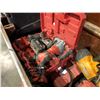 Image 2 : GREY JOB BOX FILLED WITH ASSORTED RIDGID NAIL GUNS, CORDLESS MILWAUKEE DRILLS, BATTERIES & MORE