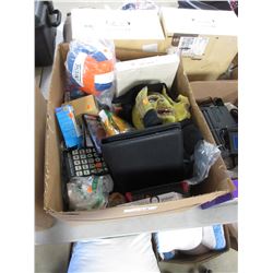 BOX OF ASSORTED DECORATIONS, HOUSEHOLD ITEMS, VOLLEYBALL, DVDS, ELECTRONICS, ETC