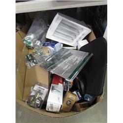 BOX OF BRIGHT LIGHT THERAPY, REPLACEMENT BIKE TUBE TIRES, LAPTOP BAG, WATER BOTTLES, ELECTRONICS,