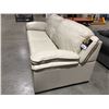 Image 2 : CONTEMPORARY LEATHER SOFA IVORY WITH BROWN TRIM