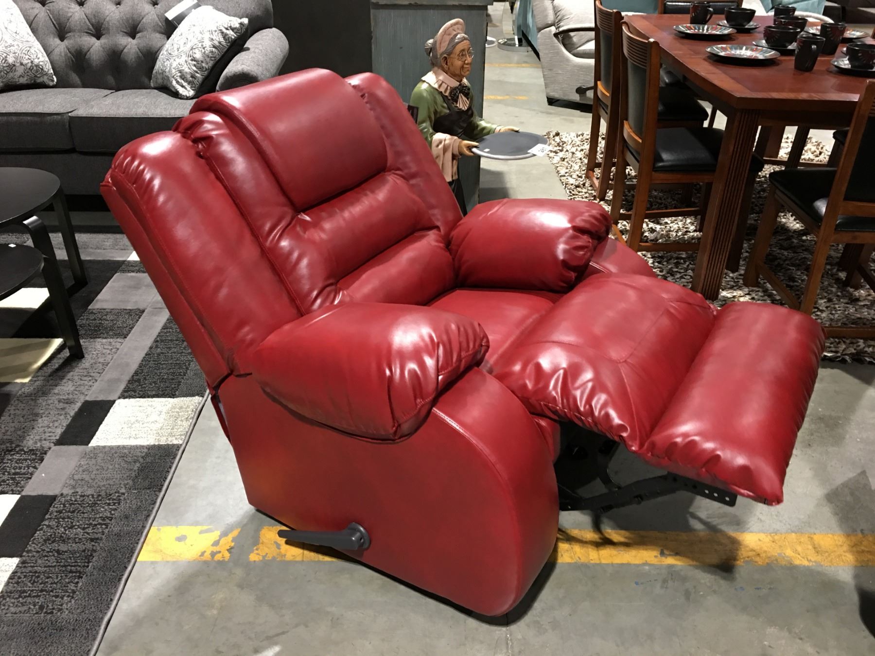 RED LEATHER UPHOLSTERED ROCKER RECLINER