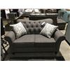 Image 2 : 2 PC CONTEMPORARY GREY UPHOLSTERED SOFA & LOVE SEAT SET WITH 4 THROW CUSHIONS