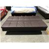 Image 2 : BROWN LEATHER CLICK CLACK CONVERTIBLE SOFA (FEW MINOR SCUFFS PRESENT)