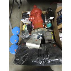 BOX OF ASSORTED LYSOL WIPES, ELECTRONICS, BOOKS, PANTS, POP FIGURES, DECOR, SMALL MIRRORS, ETC