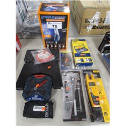 EXTREME STEAM, FOLDING STOOL, IRWIN TAP & DIE SET, BOSCH DRILL & DRIVE SET, FLUKE ELECTRICAL