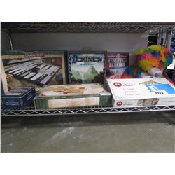 FOLDING WOODEN CHESS SET, MAINSTREET CLASSICS BEANBAG TOSS, DOMINOS, DETROIT REDWINGS SIGN,