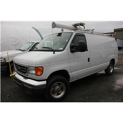 2007 FORD E150, WHITE, VAN, GAS, AUTOMATIC, VIN#1FTNE14WX7DB33671, 68,456KMS,