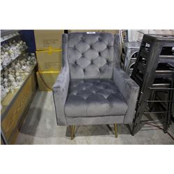 GREY BUTTON BACK ARM CHAIR