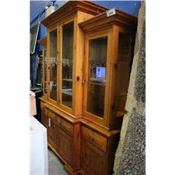 SOLID PINE ILLUMINATED GLASS FRONT HUTCH & BUFFET