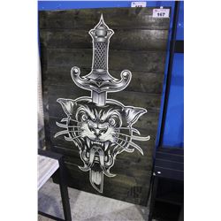 5' TALL WOOD ARTWORK - TIGER AND SWORD