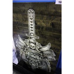 5' TALL WOOD ARTWORK - SKULL AND SWORD