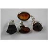 Image 2 : 4 AMBER PENDANTS, CHERRY RED FIRE, FREE FORM SET IN STERLING SILVER