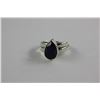 Image 2 : LAB CREATED SAPPHIRE RING, DEEP BLUE FLAME, ELONGATED PEAR SHAPE, SET WITH CANADA STAMP IN HEAVY